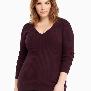Ribbed Knit V-Neck Sweater